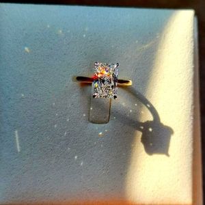 Solid 14k gold 2.56ct lab radiant diamond ring with hidden halo lab diamond